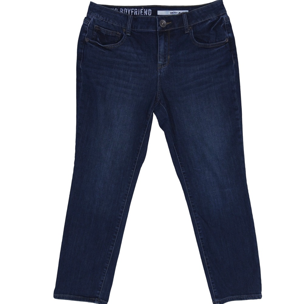 DKNY Soho Boyfriend Jeans 8 Womens Dark Wash Straight Leg Denim Blue